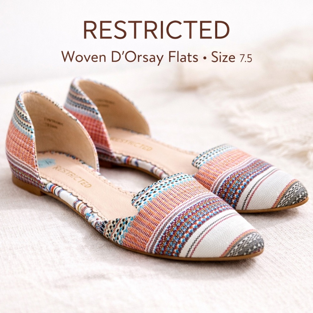 Restricted Woven D’Orsay Flats 7.5 Boho Aztec Stripe Pointed Toe